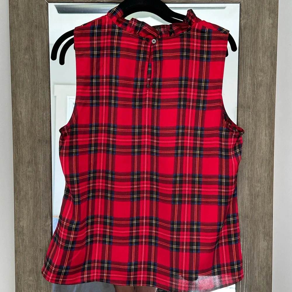 J. Crew Red Plaid Top with Black Bow - Picture 2 of 4